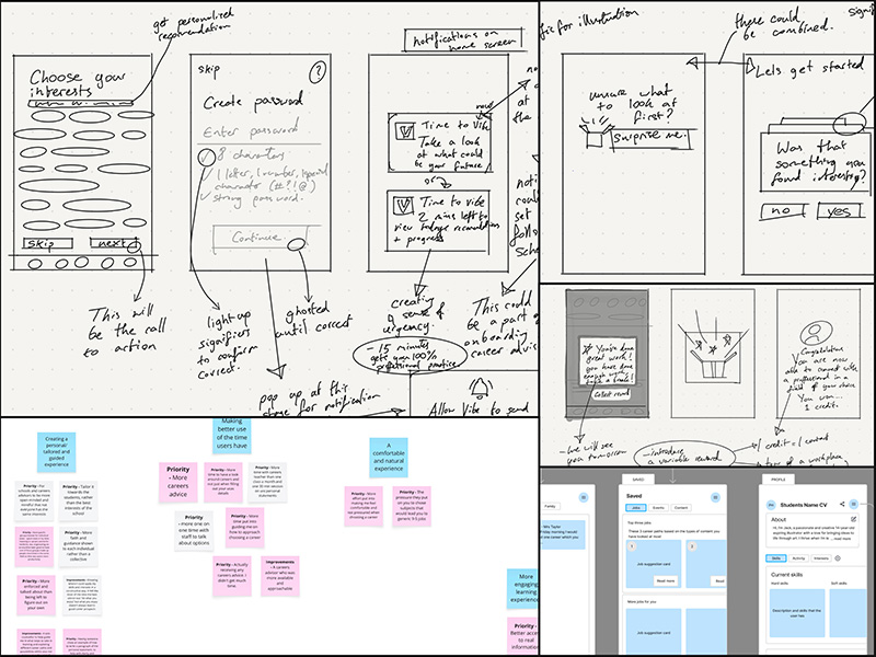 Initial sketches and low-fidelity wireframes for Vibe