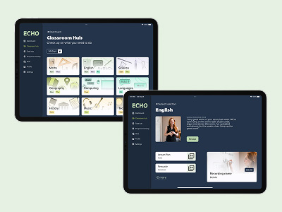 prototype screens showing classroom hub