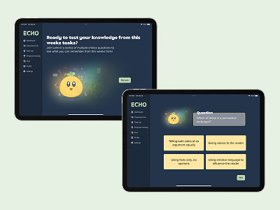 prototype screens showing quiz feature